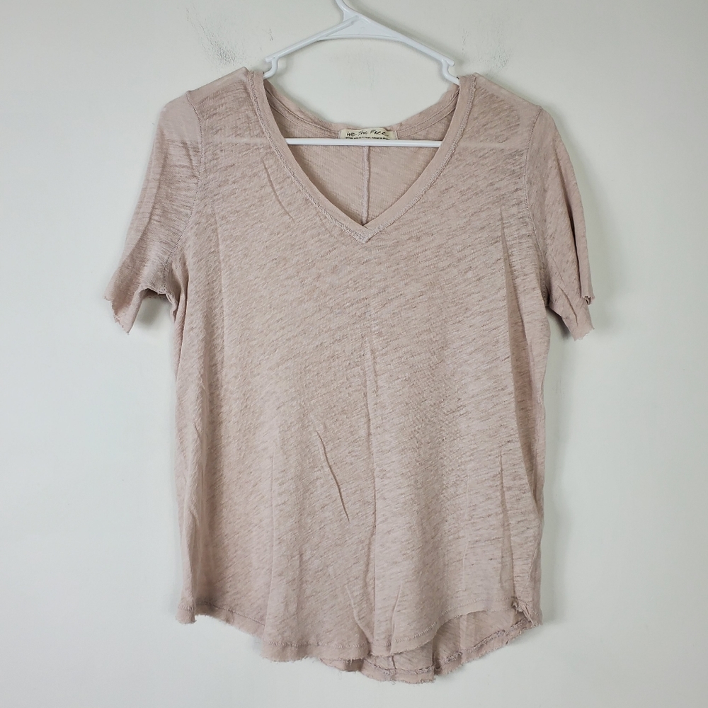 We The Free All I Need Tee Womens Size M Burnout Linen Blend V Neck Minimal